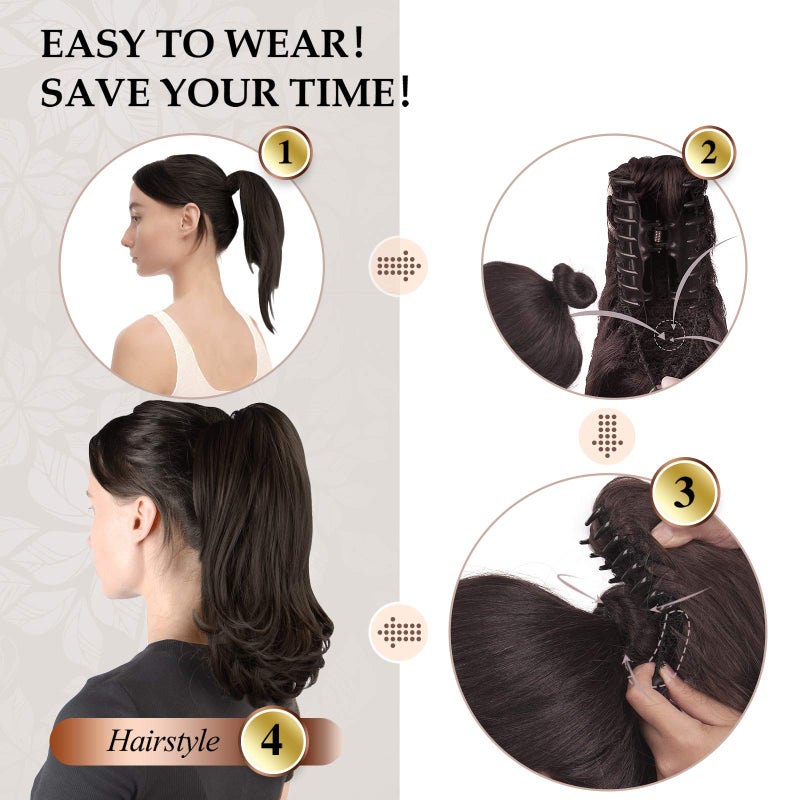 SOFEIYAN 13" Ponytail Extension Long Curly Ponytail Clip in Claw Hair Extension Natural Looking Synthetic Hairpiece for Women, Brown & Blonde - Image 5